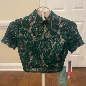 My Michelle Hunter Green Floral Lace Sequin Crop Top - Size 3 - NWT